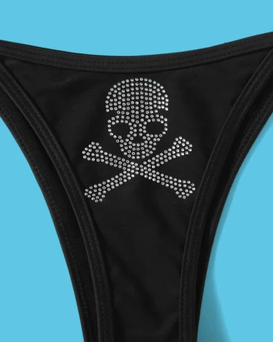 2 PCS Set Sexy Rhinestone Gothic Skull Bikini Kawaii Bikini Gothic Bikini Y2K Swimsuit Goth Bathing Suit Summer Holiday Beachwear Bra Brief Sets