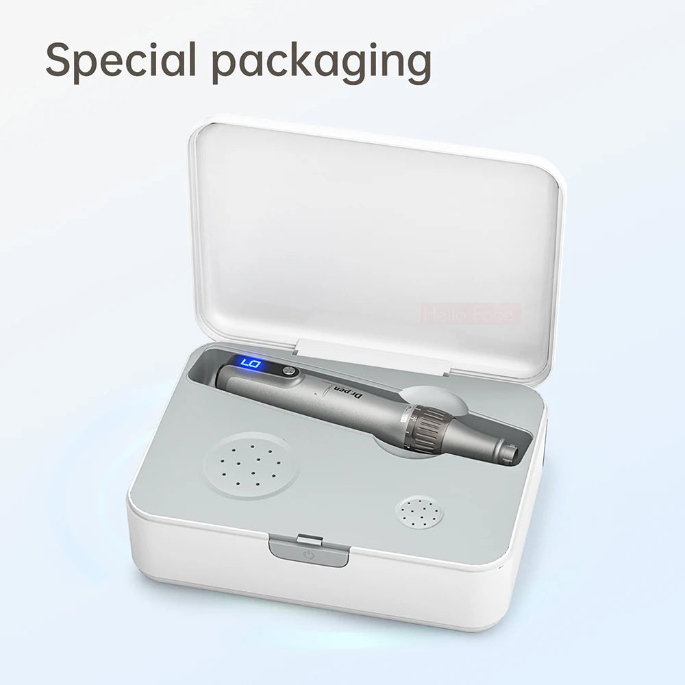 NEW Set Face Eyes Lips Tightening Lifting Rejuvenation Ultima M8S Wireless USB LCD Digital Screen Professional Derma Pen with 12 Needle Microneedle Anti Backflow Micro Pen 0.25 MM Needle Length Ladies Beauty Salon Tools Set S