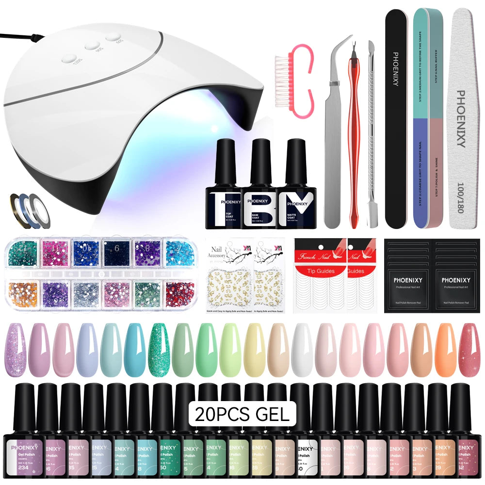 NEW Arrivals High Quality 20PCS Set 162 Colors Gel Nail Polish Set with UV LED Nail Lamp Semi Permanent UV Gel Varnishes Soak Off Complete Nail Art Tools Set Manicure Pedicure Kit Cosmetic Supplies