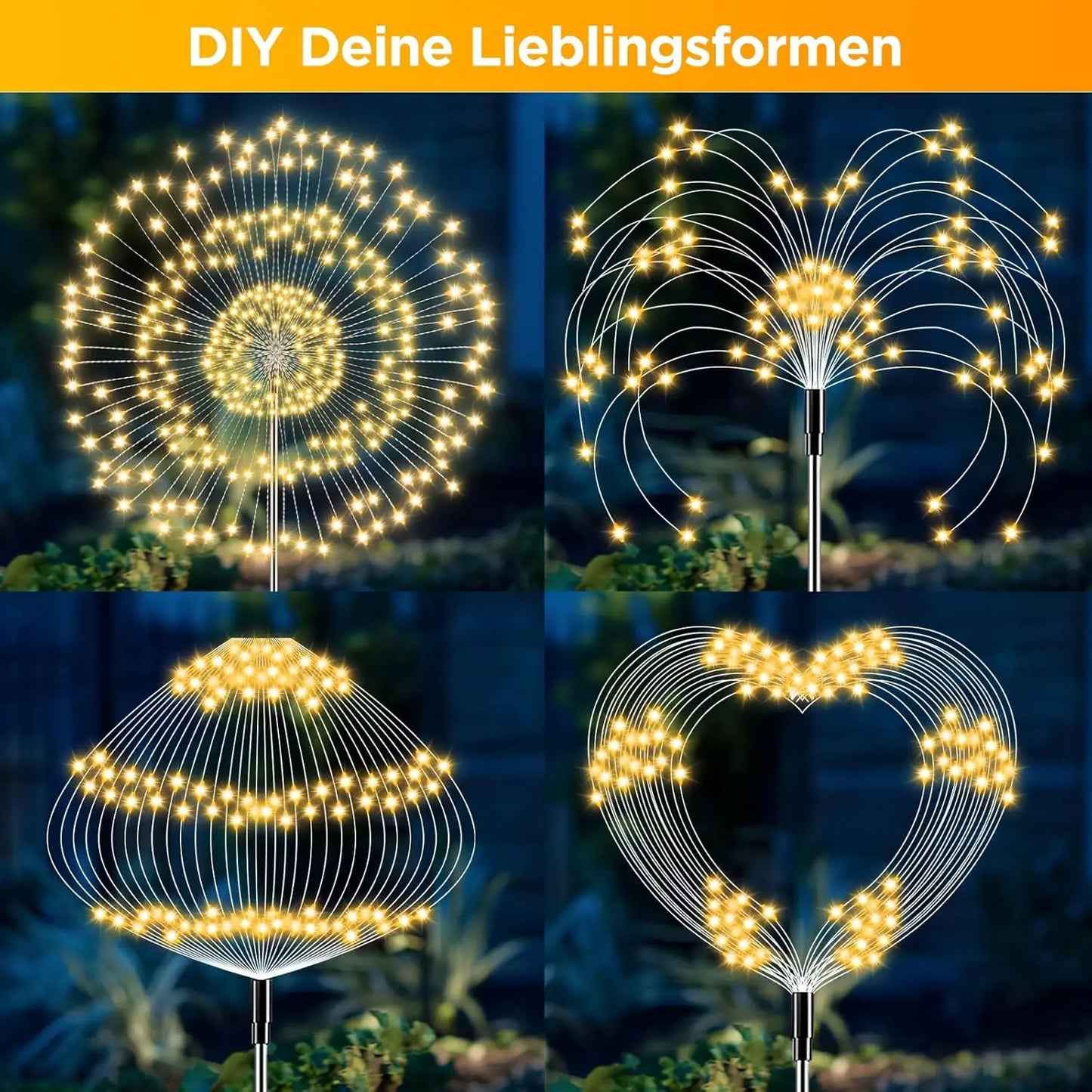 2 PCS Set 420 LEDS Solar Lights for Outdoor Garden Dandelion Lighting Stake Solar Firework Light for Christmas Halloween Lawn Decor