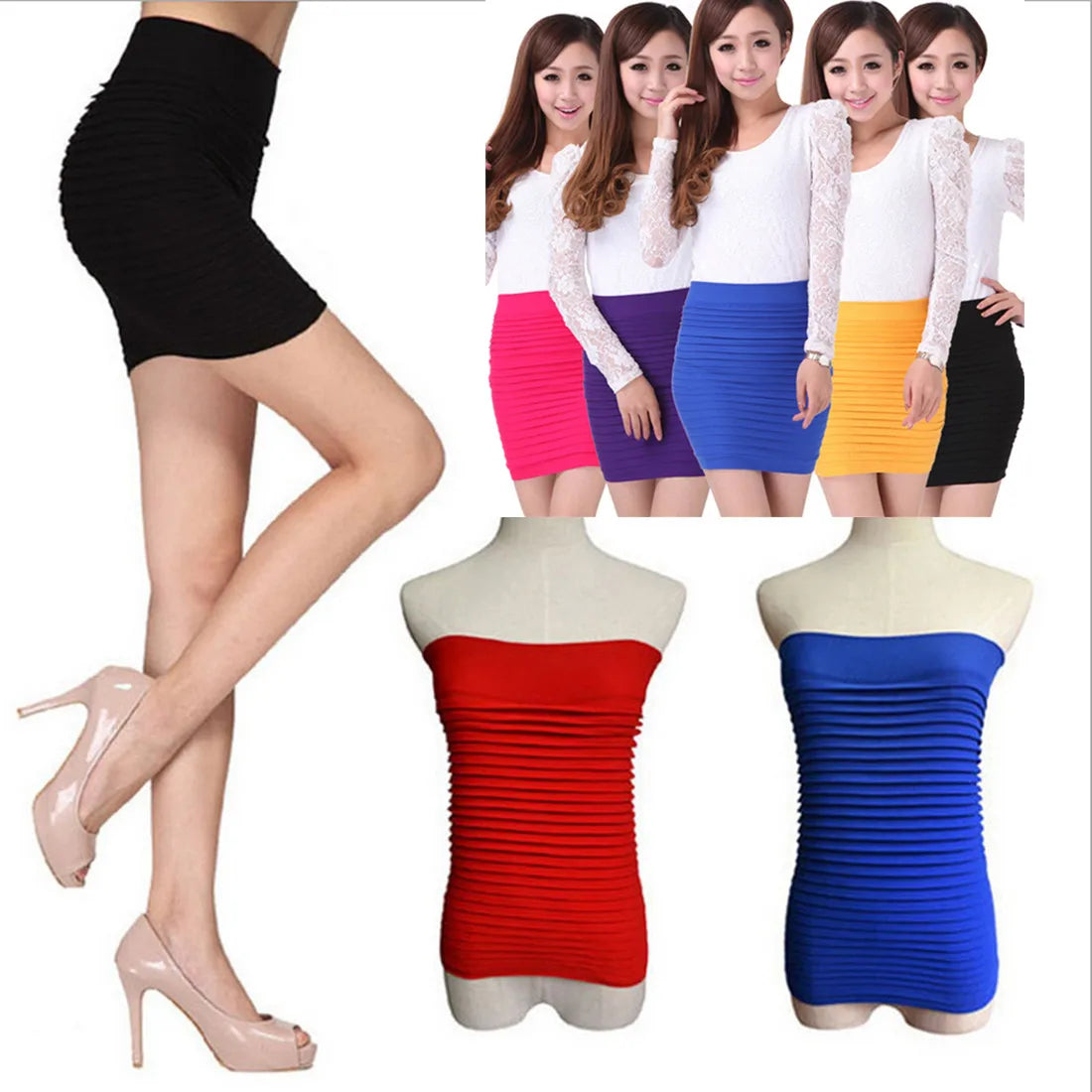 15 Colors Summer Women High Waist Skirt Solid Color Elastic Pleated Skirt For Office Lady Draped Slim Mini Skirt Sexy Lady Pencil Skirts