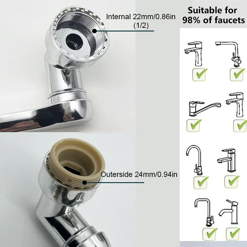 NEW Arrivals 1080° Rotatable Extension Faucet Sprayer Head 2 Spray Modes Universal Bathroom Kitchen Tap Extend Adapter Aerator Home Supplies