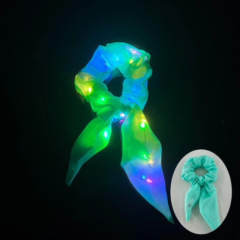 1/10/20 PCS Set LED Luminous Earrings Scrunchies Glowing Hairband Girl Light Up Hair Scrunchy Rave Festival Party Night Clubwear Headwear Supplies Hair Accessories