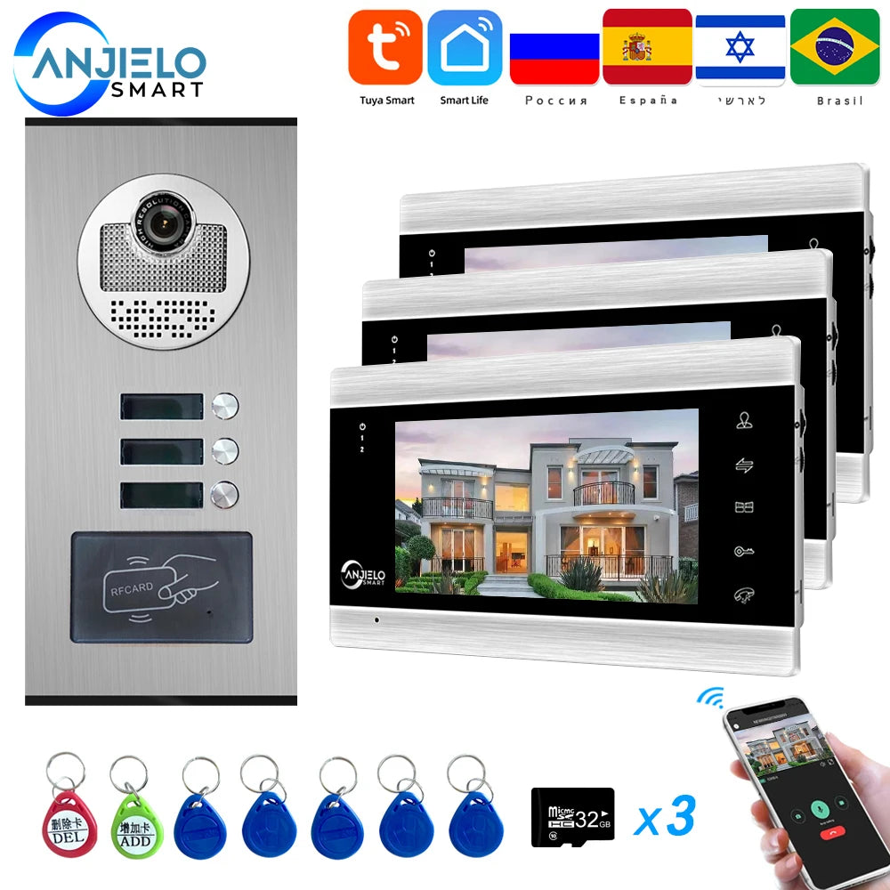 Multi-Family Building 7" WiFi TUYA Smart Video Intercom For Home Video Door Phone Doorbell Camera Villa Security System Apartment