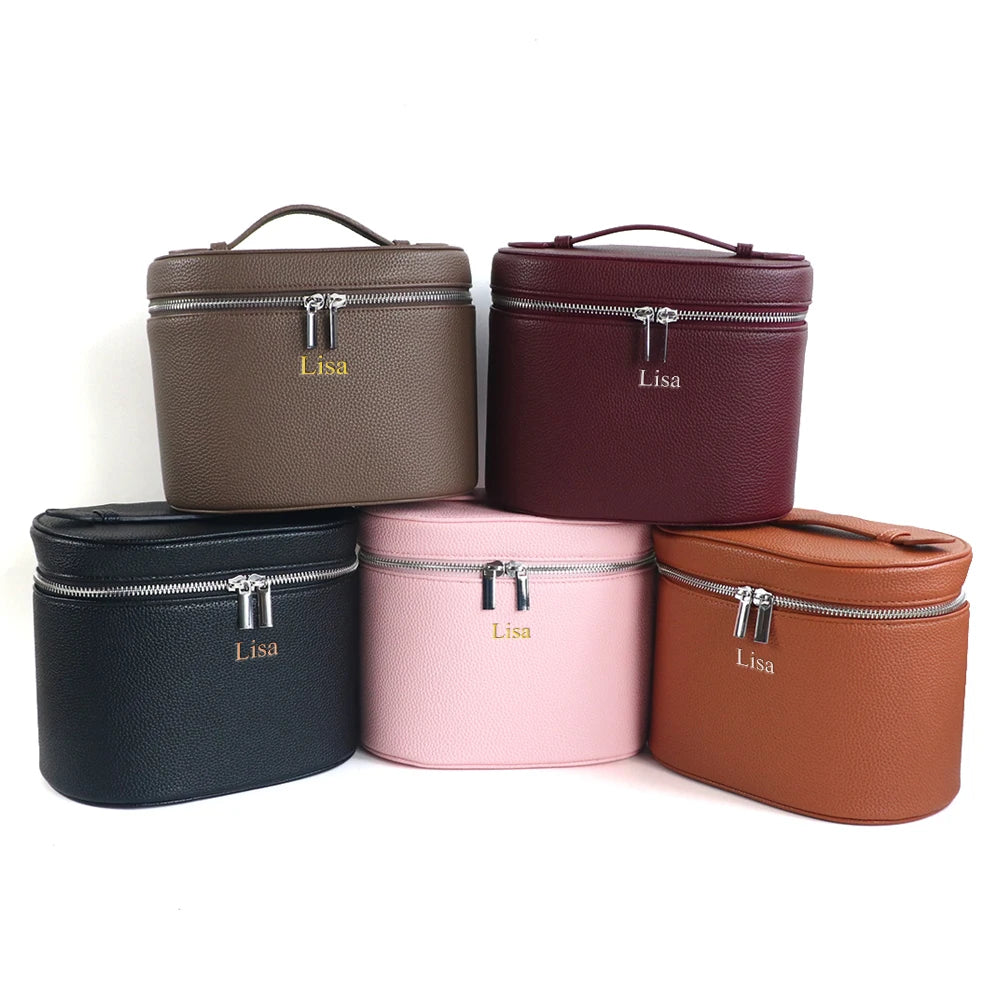 NEW Large-Capacity PU Leather Cosmetic Box with Internal Storage Box, Customizable Names and Letters, Travel Portable Cosmetic Bag