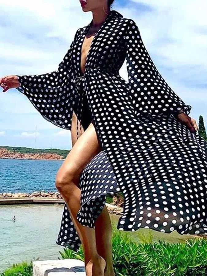 Polka Dot Printed V-Neck One Piece Swimsuit and Cover Up Women Fashion Swimwear Beach Outfits Luxury Bathing Suit Beachwear