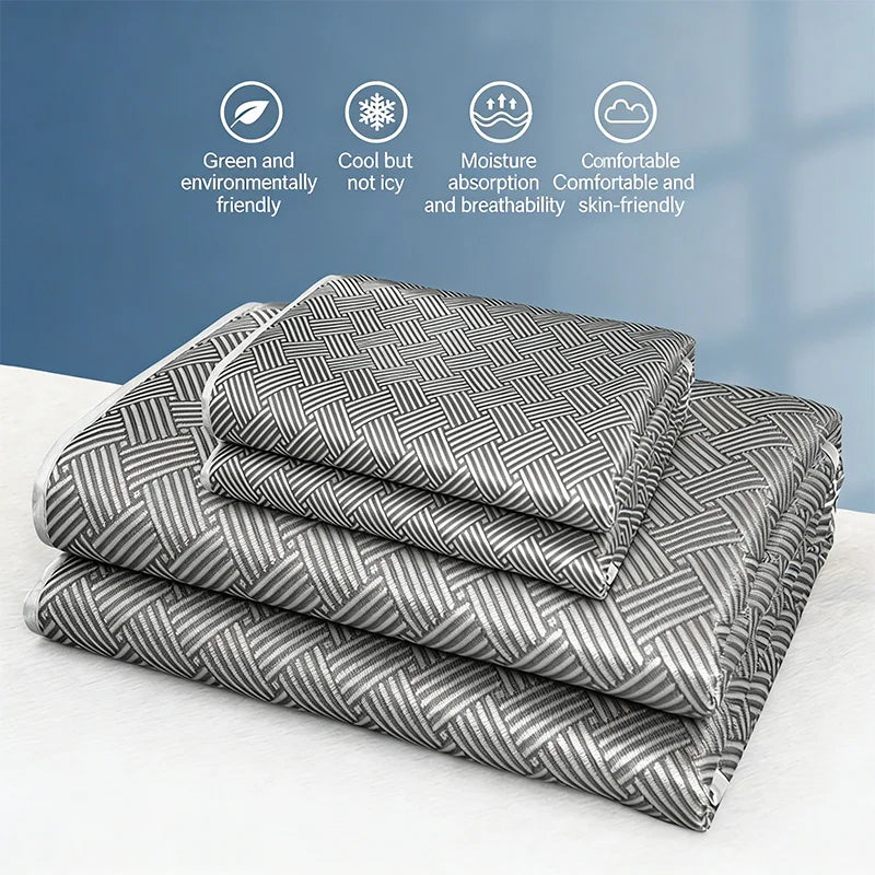 3 PCS Set 5 Colors Summer NEW Breathable Cooling Sheet Set Antibacterial Skin-Friendly Sleeping Mat Pillowcase Comfortable Air Condition Mattress Home Bedroom Bedding Supplies