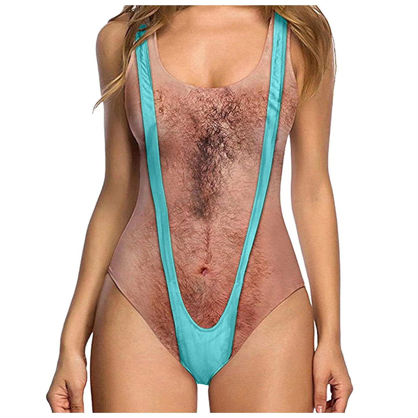 Sexy Funny Desing Swimsuit Women Fun 3d Fake Breast Hairy Print Bathing Suit Bodysuit Summer Beach Brazilian Swimwear Biquini