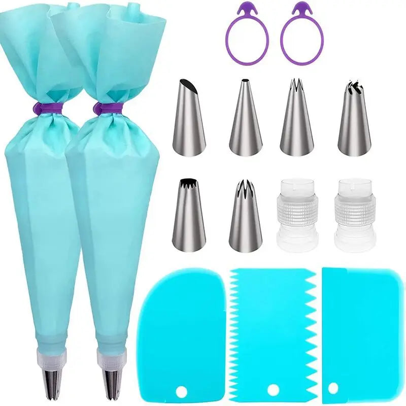 15 PCS Full Set Piping Pastry Bag with Nozzles Set for Confectionery Tips Baking and Bakery Accessories Spatula Smoothing Cake Decoration Tools Cooking Accessories Kitchen Supplies