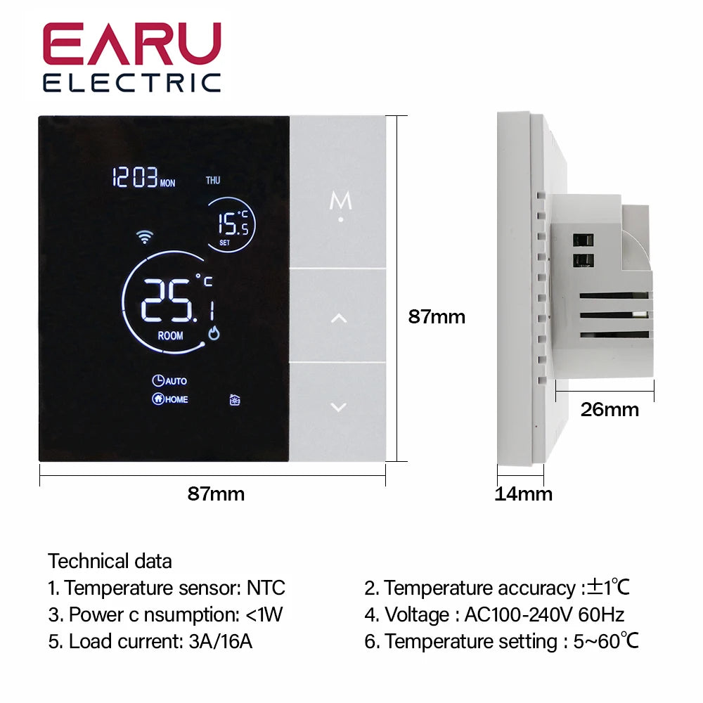 NEW Arrivals TUYA Wi-Fi Thermostat Temperature Controller Water Electric Floor Heating TRV AC100V-240V 3A 16A Digital LCD Display Wall Mounted Device