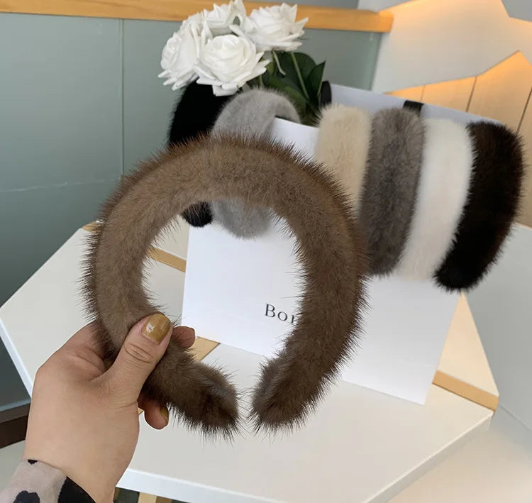 10 Colors Hot Sale Women Luxury winter 100% Real Mink Fur Headbands High Quality Real Fur Hair Band Lady Fashion Hair Hoop Furry Gift