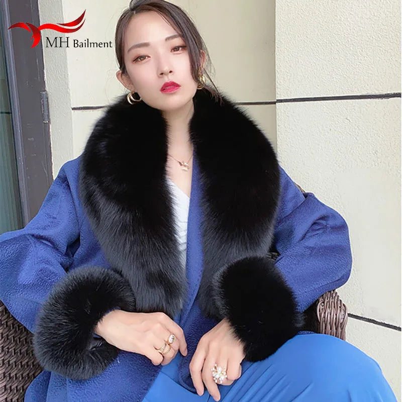NEW Arrivals 6 Colors Set Women Winter 100% Natural Fox Fur Scarf Jacket Fur Collar Authentic Neck Scarves And Cuff Set Luxury Fox Fur Warm Neck Warmers Ladies Luxury Fashion Apparel Accessories