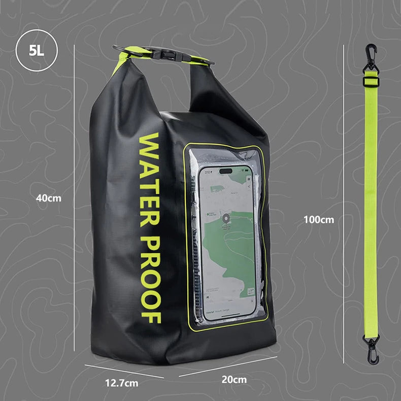 5L Large Capacity Dry Bag Swimming Pack Touch Screen Outdoor Waterproof Kayak Storage Bag Trekking Drifting Rafting Surfing Boating Backpack