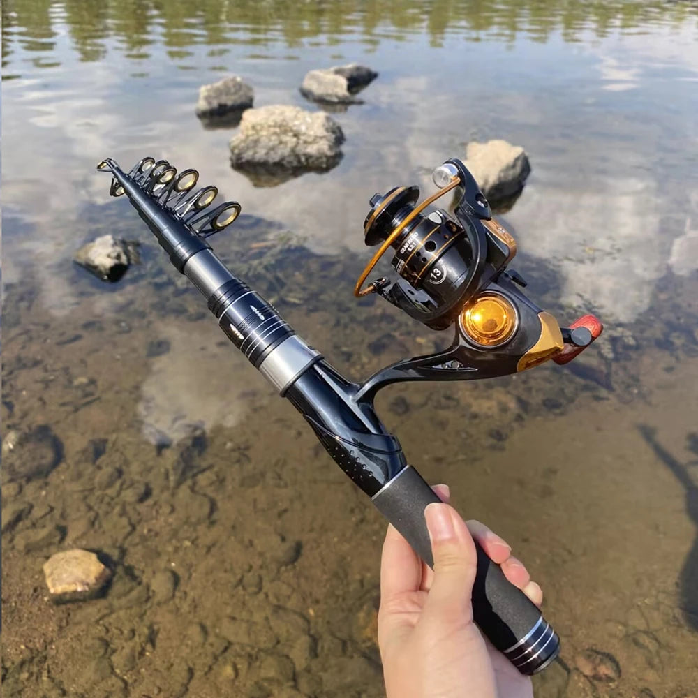 1.5/1.8/2.1/2.4M Rod + Reel 1000- 4000 Series Set Telescopic Spinning Fishing Rod 1.5-2.4M and 1000-4000 Reel Combo Portable Rod  For Seawater/Freshwater Carp Fishing Sets