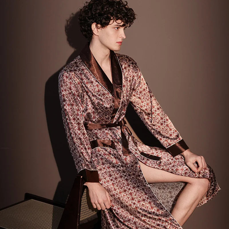 NEW S(50Kg-XL (100Kg) 6 Colors High Quality Silk Nightrobes Men Summer Thin Bathrobe Large Size Ice Silk Pajamas One-piece Robe Male Loungewear Gents Spring Summer