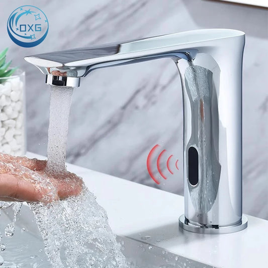 NEW 3 Colors Automatic Sensor Touchless Bathroom Faucet, Modern Basin Faucet for Sink 1 Hole, Waterfall Single Hole Bathroom Sink Faucet Home Bathroom Kitchen Washing Accessories