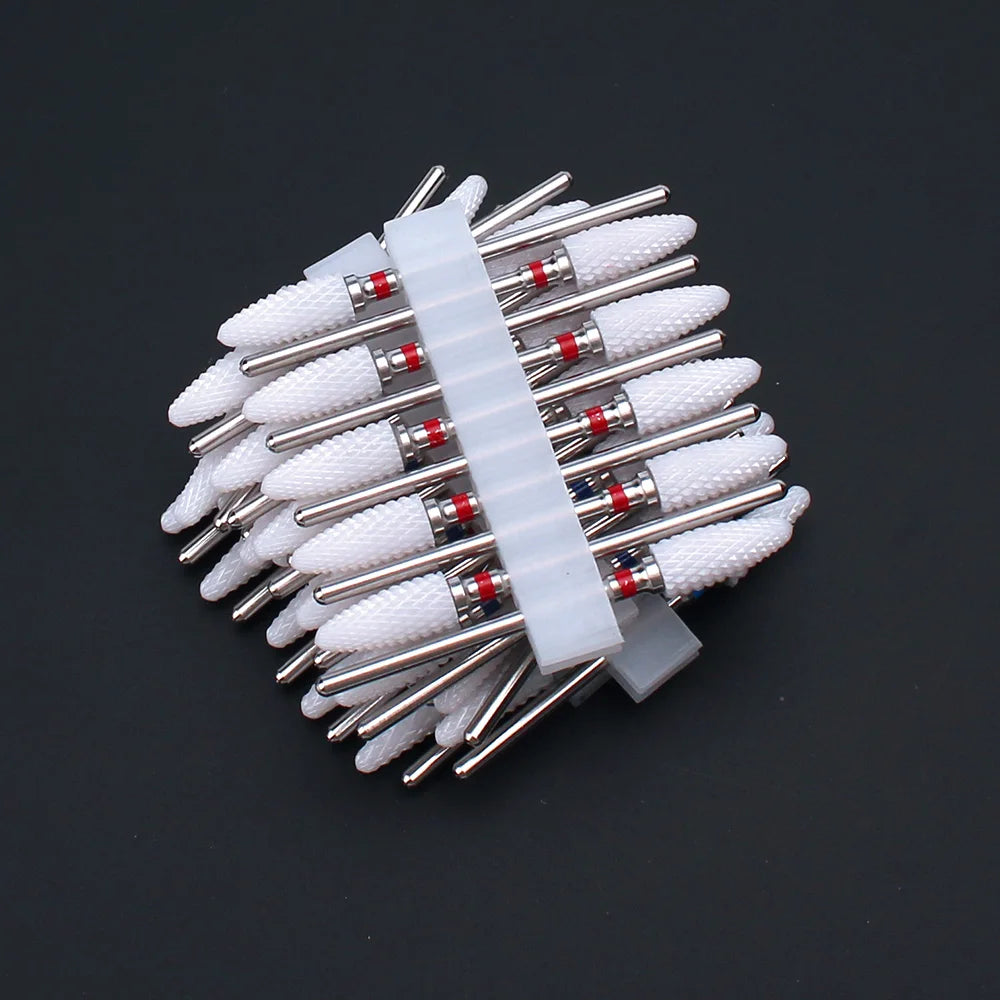 10pcs Ceramic Nail Drill Bits Set Milling Cutter for Electric Manicure Bit Flame Corn Files Pedicure Machine Polish Accesoires