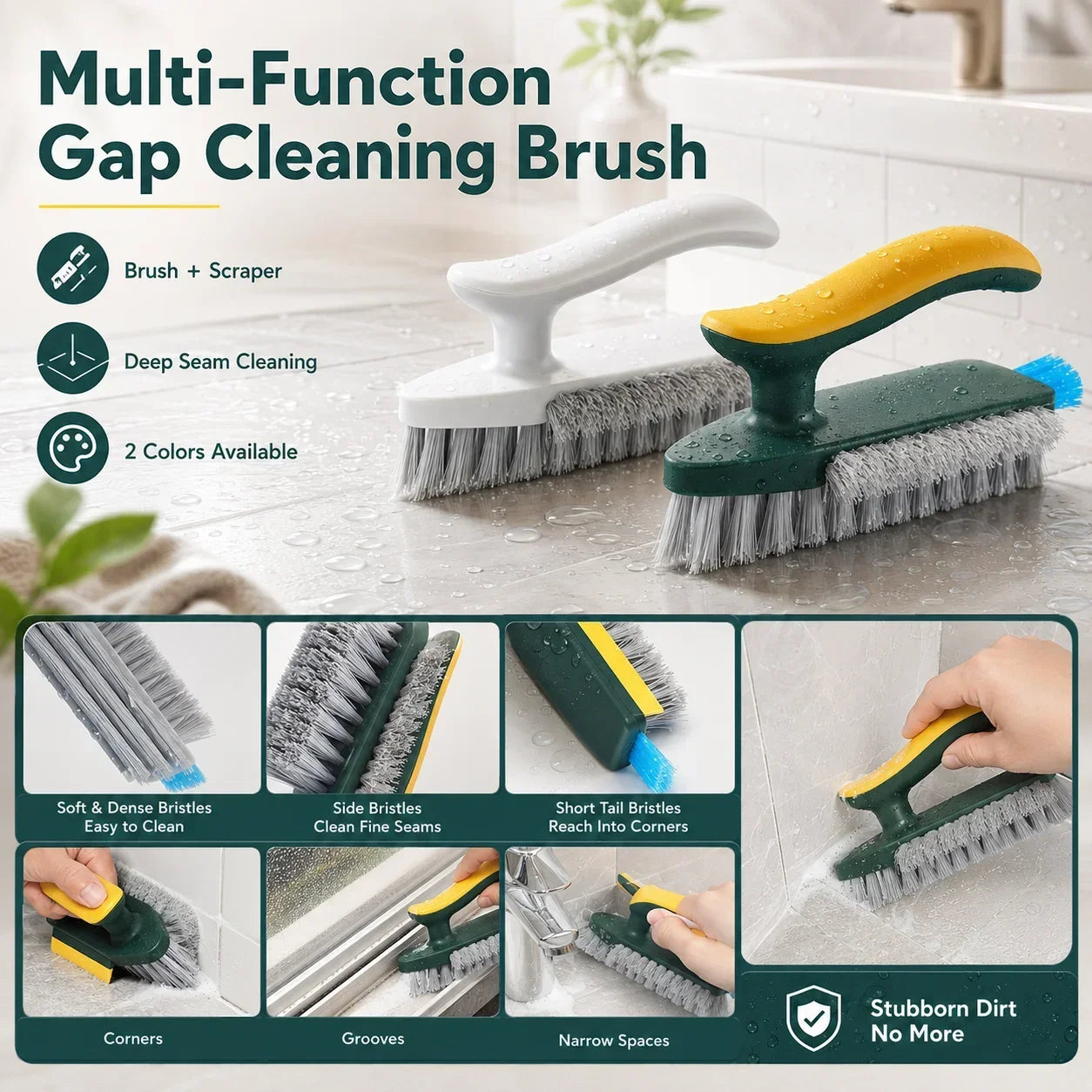 NEW 2 in 1 Hard Bristle Multi-Purpose Window Grooves Crevice Gap Scrubber Brush, Scraper for Tile Floors, Bathroom Corner Kitchen and Wall Gap Cleaning Tool