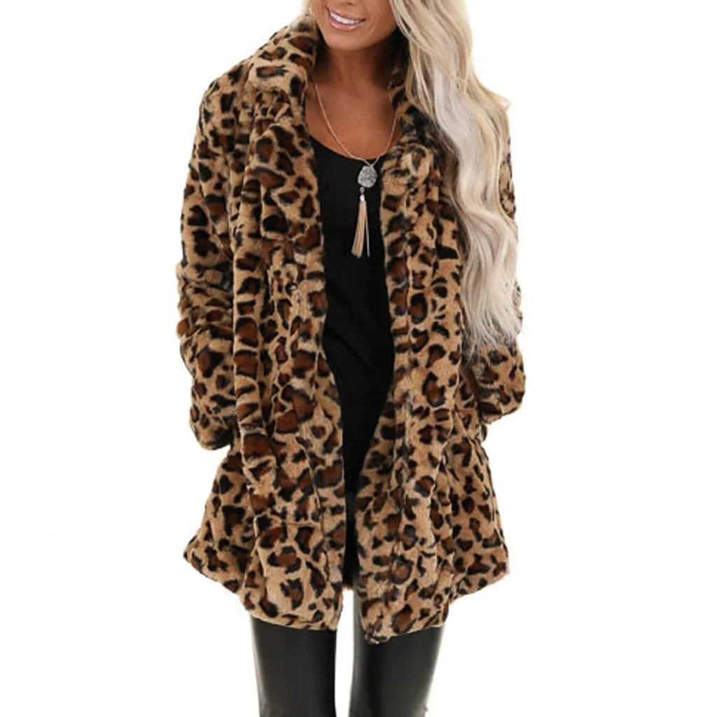 Autumn Leopard Faux Fur Coat Women Long Winter Coat Woman Warm Ladies Fur Jacket Female Plush Teddy Coat Outwear