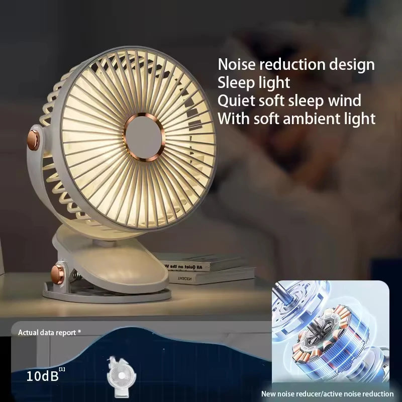 8000mAh Clip-On Whirlwind Fan 5 Speed Quiet Rechargeable Desktop Portable Air Circulator Wireless Fan With LED Light For Home Office Desktop Outdoor Camping Cooling Accessories