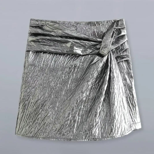 NEW Arrivals Silver/Purple Women Girls Autumn Winter Sexy Mini Skirt High Waist Knot Pleated Shorts Skirt Elegant Woman Short Pants Streetwear Evening Night Clubwear Female Girls Luxury Fashion Apparel  Products