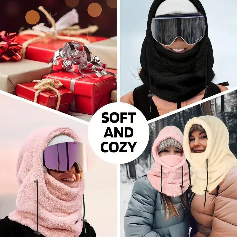 NEW Arrivals White/Black Color Winter Warm Balaclava Thermal Windproof Ski Hood Cycling Motorcycle Face Cover Polar Fleece Adjustable  Neck Cover Full Face Mask Outdoor Sport Activities