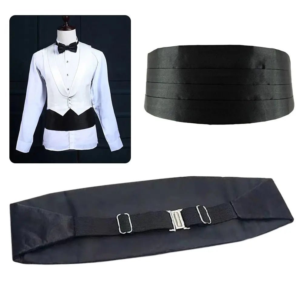 NEW Set Fashion Wide Silk Satin Tuxedo Cummerbund Elastic Gentleman Pocket Square Belly Band Business Neck Tie Set Compere Wedding Guest Evening Party Groom Formal Apparel Sets