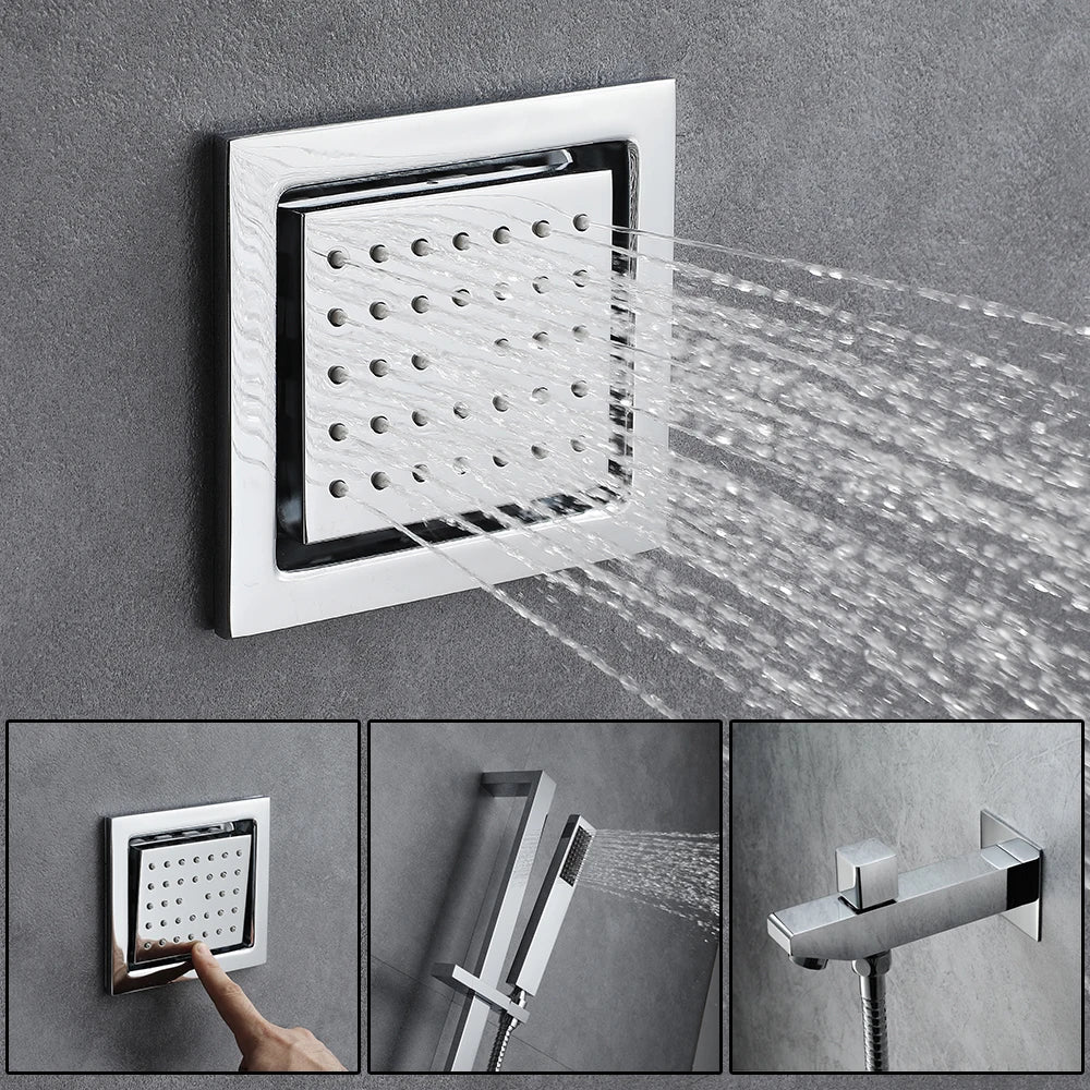 NEW Luxury Shower for Home Villa Hotels M47*12 Inch LED Lighting Large Black Shower Head Rainfall Bathroom Faucet Hot Cold + Music Shower System Set Smart Device Showers Mixer
