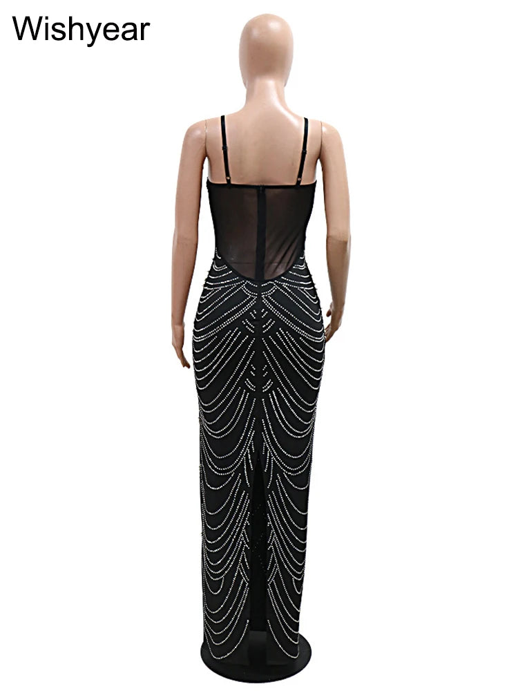 NEW Arrivals UK S-2XL Size Black/Brown Color Luxury Sparkly Crystal Rhinestone Pearl Celebrities Gown Brown Dress Woman Strap Evening Party Birthday Prom Wedding Party Gown