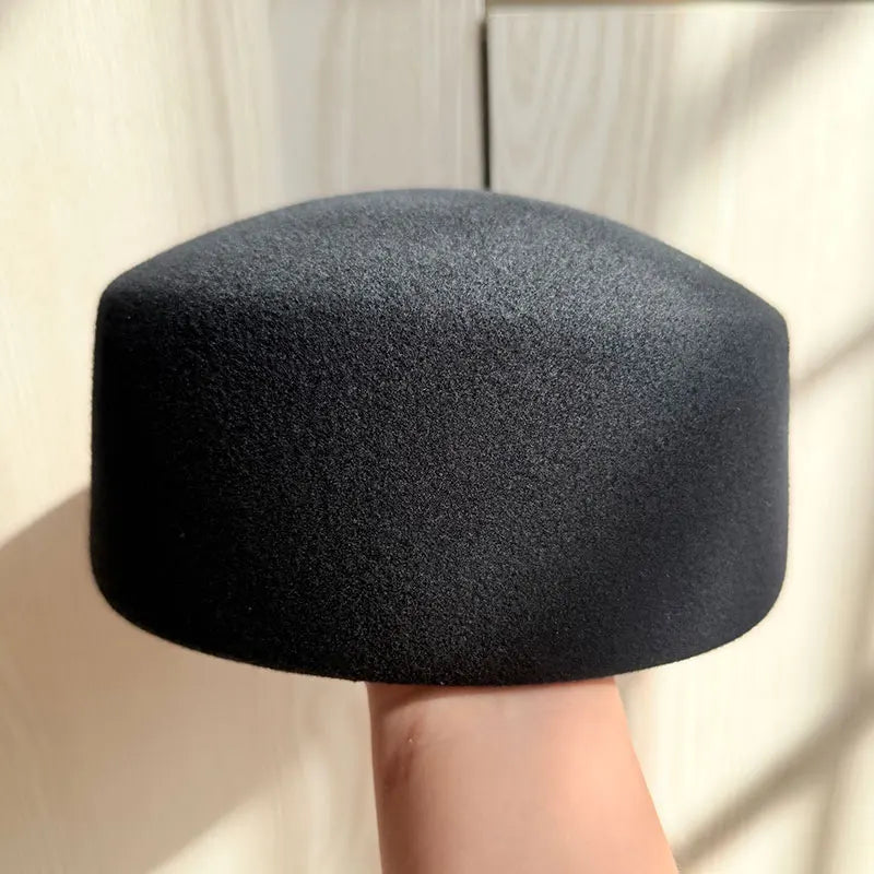 12 Colors Uzbekistan Retro Flight Attendant Ball Hat Women's 100% Wool Felt Beret Party Charming Hat Wedding Cocktail Party Medicine Box Hat