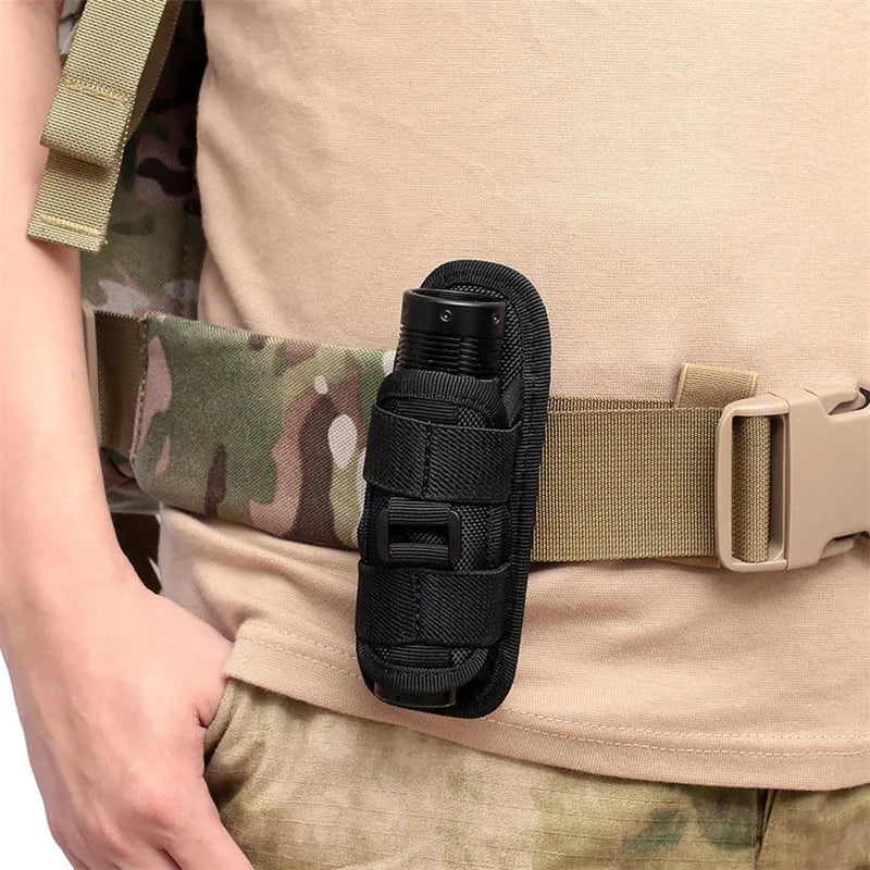 Outdoor Camping Hunting Night Walking Tactical Flashlight Pouch Belt Torch Bag Durable Hunting Lighting Accessory Survival Kits 360 Degree Holster Rotary Torch Case.