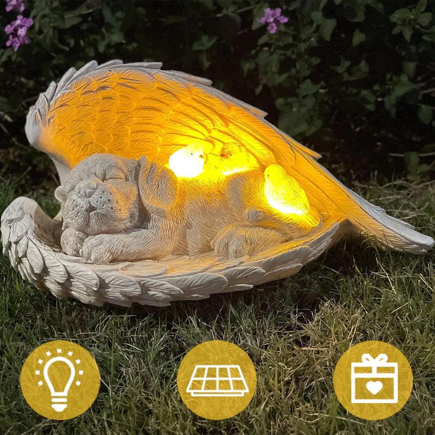 Dog Cherub Solar Lights Statue Outdoor Garden Lawn Memorial Sculpture With Solar Light Waterproof Resin Dog Garden Statue For Yard Lawn Garden Porch Pets Memorial Supplies