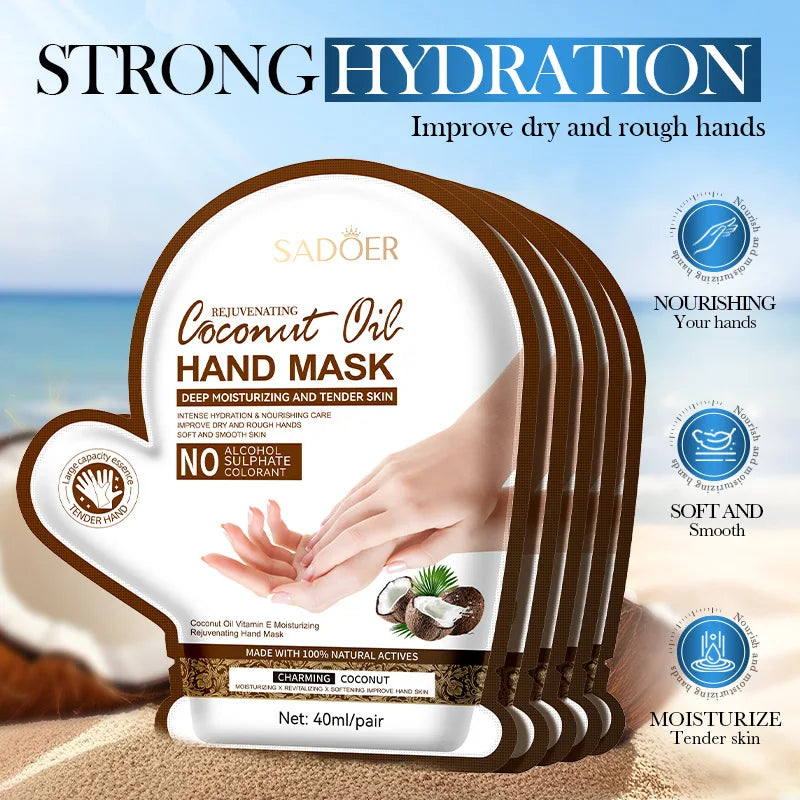 5 Pairs Set Coconut Moisturizing Hand Mask Whitening Nourishing Anti-Aging Hydrating Hand Gloves for Hands Korean Skin Care Products