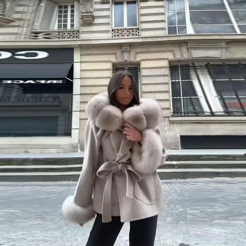 UK Size White/Gray/Brown/Black Color Hoody Mink  Fur Furry Coats Women Fashion Belt Long Sleeve Pocket Thicken Warm Jacket Autumn Winter Urban Lady Streetwear