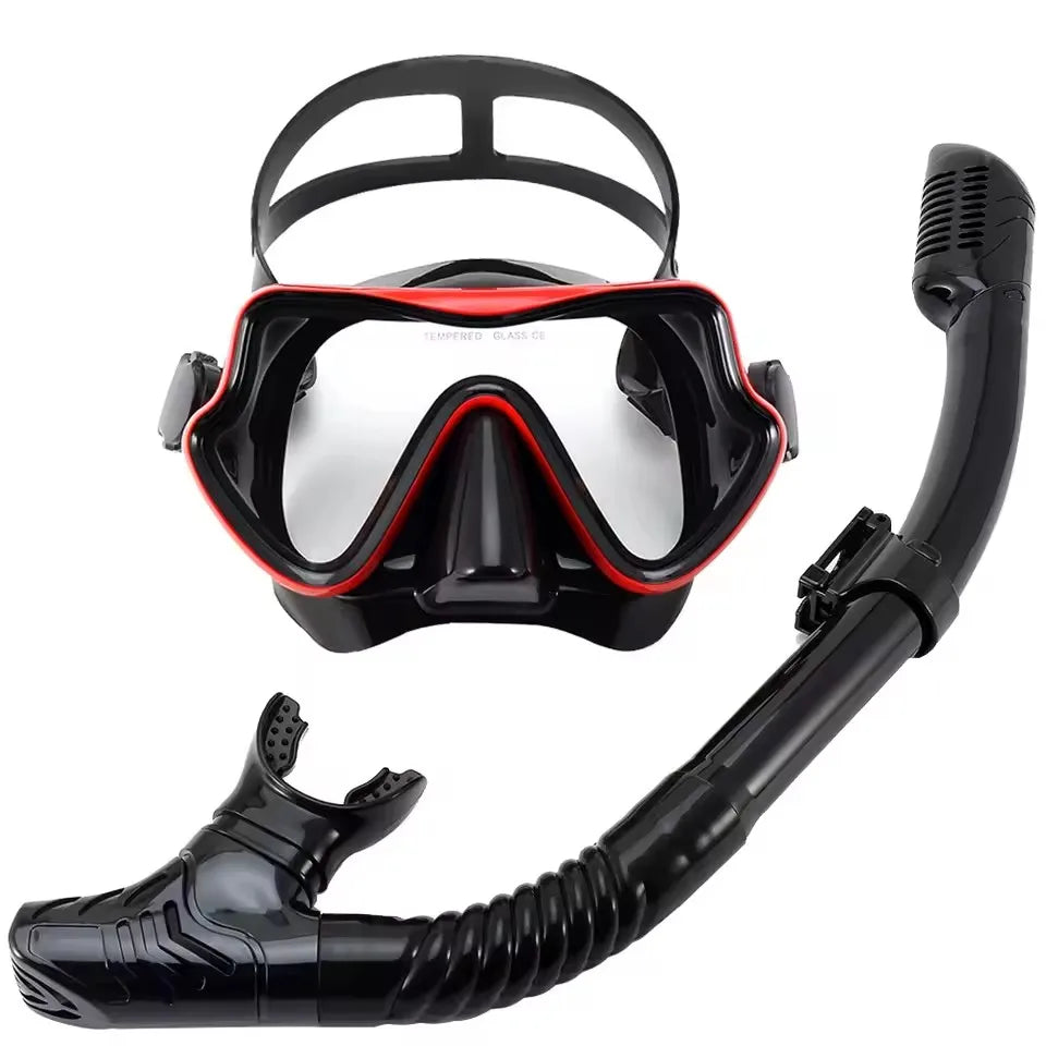 NEW Professional Diving Mask Snorkel Set For Adults Tempered Glass Scuba Professional Panoramic Snorkeling Gear Swimming Training Snorkel Kit Swimming Accessories Sports Supplies