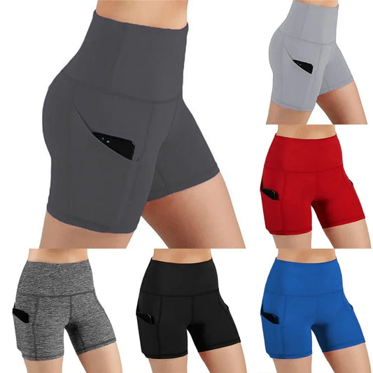 NEW Arrivals S-XL 6 Colors Women's Sports Shorts Biker Short Pocket High Waist Yoga Legging Fitness Tights Women Cycling Athletic Gym Running Yoga Shorts