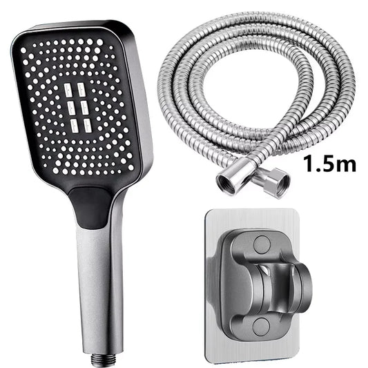 NEW Arrivals Powerful Set Shower Black/Silver Color Head Set with Square Button Adjustable Pressurized Shower Head with Thickened Water Outlet Shower Accessories Bathroom Tools