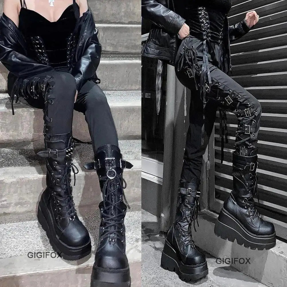 GIGIFOX Brand Big Size 43 Fashion Gothic Rianbow Platform Buckles Zipper Colorful Great Quality Motorcycle Boots Woman Shoes