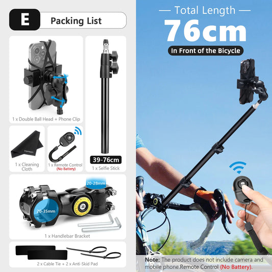NEW Arrivals Front Rear Riding Bicycle Mobile Phone Telescopic Selfie Stick Monopod Bracket for GoPro 11 Insta360 iPhone Smartphone Accessories