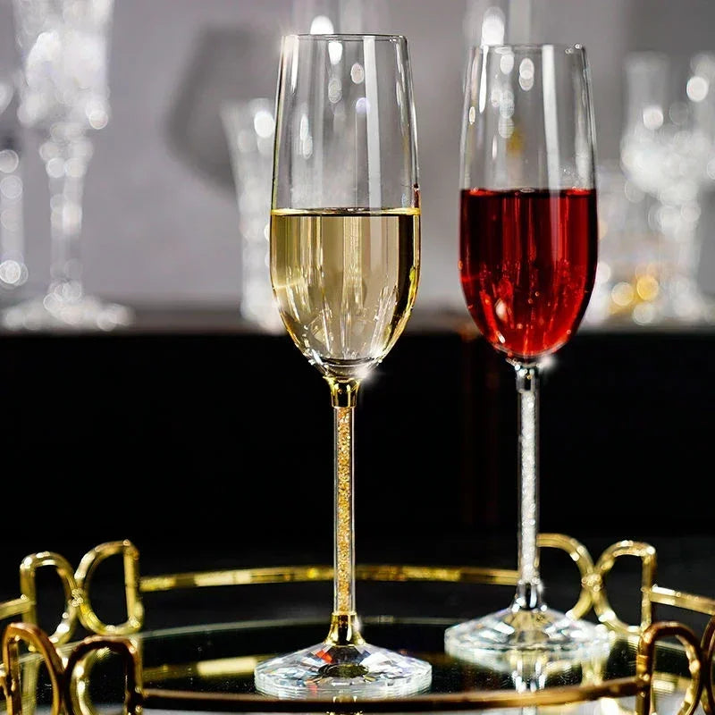 NEW European Diamond Crystal Champagne Cup Set High Beauty Handmade High Foot Cup Bubble Mug Household Wine Set Couple Pair Cups Wedding Evening Party Business Dinner Home Restaurants Barware Accessories