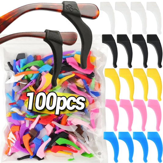 100 PCS Set Anti-Slip Silicone Ear Hooks Glasses Eyeglasses Leg Elastic Ear Grip Stopper Bracket Fastener Accessories Temple Anti-Fall Eyewear Holder Women Men Optical Accessories