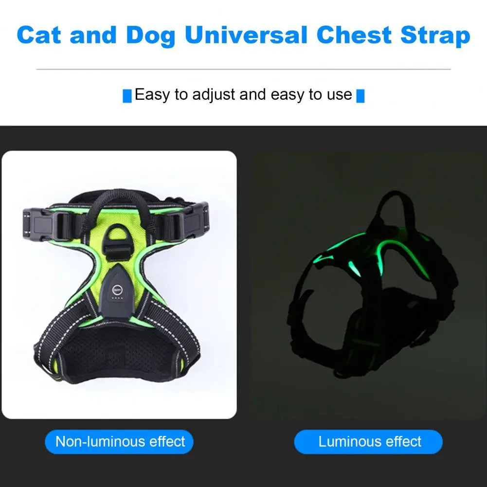 LED Light Pet Harness Rechargeable Dog Harness for Night Walking Adjustable Glow Vest for Small Medium Dogs Pet Chest Strap Soft Dog