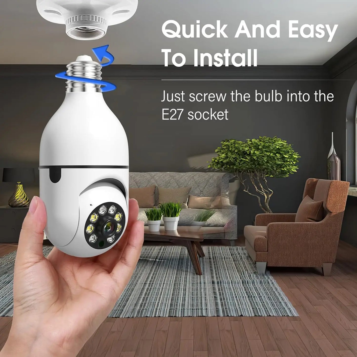 YCC365 5G Wifi 1080P E27 Bulb Surveillance Camera Indoor 4X Digital Zoom AI Human Detect Full Color Night Vision Wireless Camera