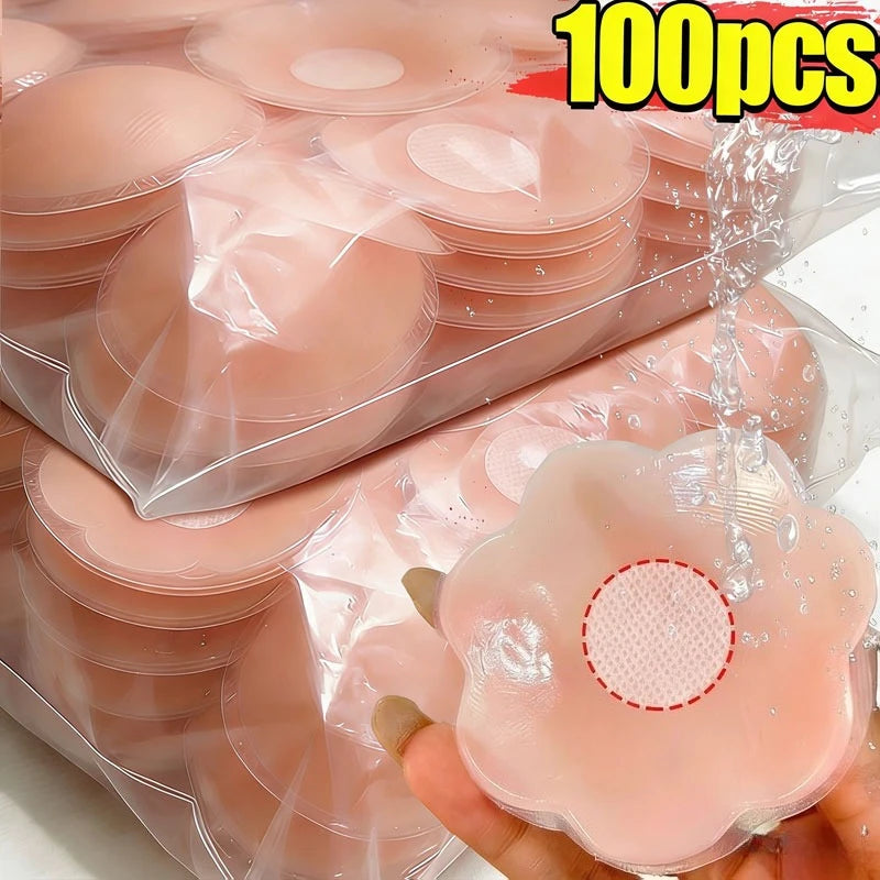 20/50/100 PCS Set Women Reusable Breast Petals Lift Invisible Silicone Bra-Less Pasties Pads Nipple Cover Invisible Petal Adhesive Bra Cover  Stickers Ladies Underwear Accessory Sets