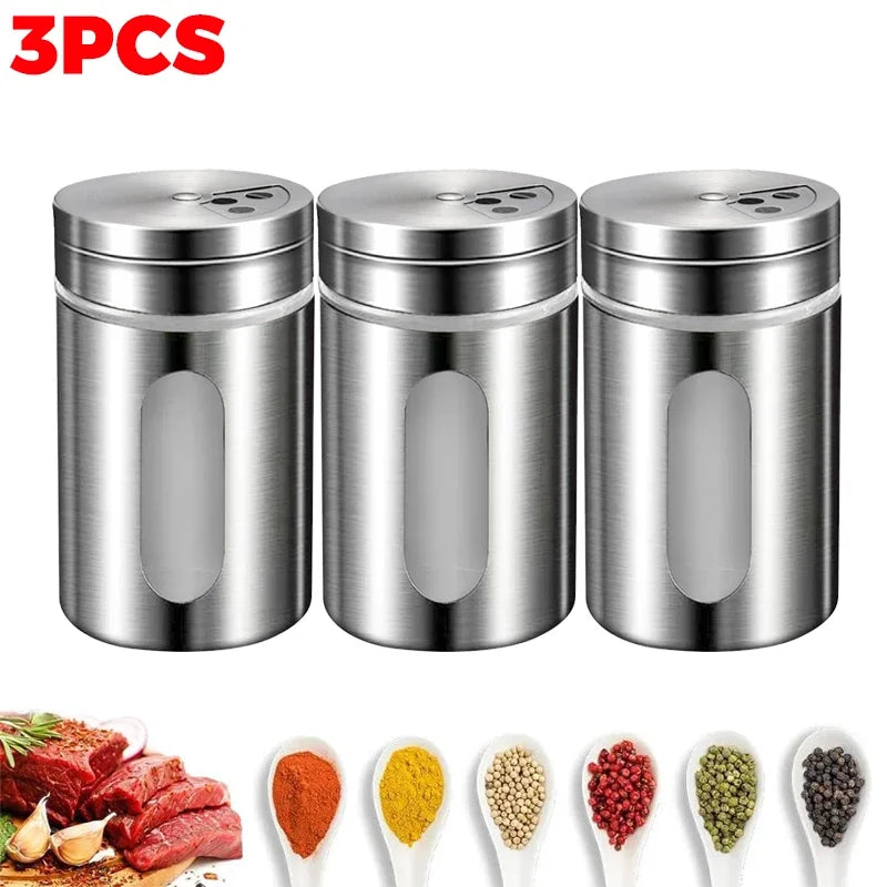 201 Stainless Steel Seasoning Jar Condiment Salt Sugar Shaker Pepper BBQ Camping Picnic Spice Storage Box Powder Bottle Container Toothpick Holder Kitchenware Accessories