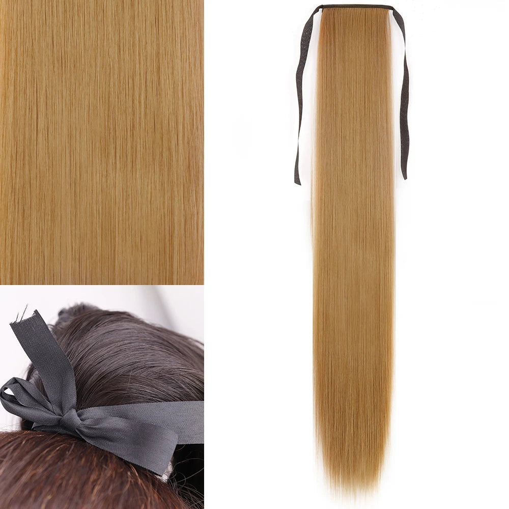 NEW  Synthetic Long Straight Wrap Around Clip In Ponytail Hair Extension Can Be Permed Heat Resistant Pony Tail Fake Hair