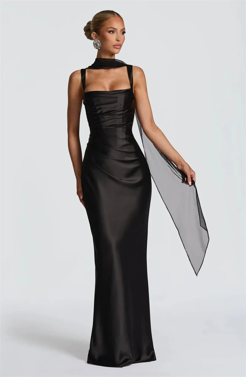 4 Colors  Satin Backless UK Size Sexy Luxury Maxi Dress Women Elegant Halter Off-Shoulder Sleeveless Lace-Up Bodycon Evening Wedding Guest Business Party Celebrity Long Dresses.