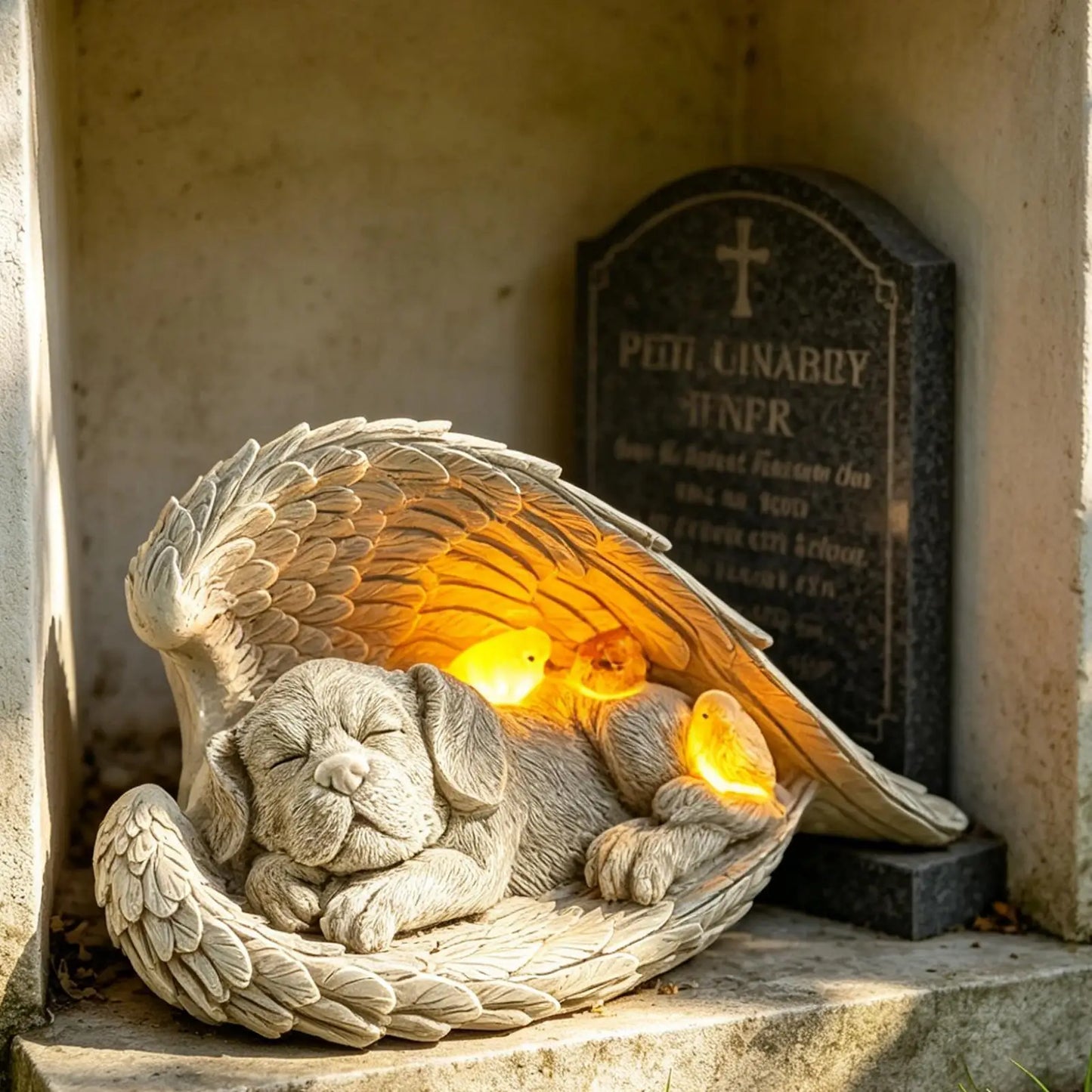 Dog Cherub Solar Lights Statue Outdoor Garden Lawn Memorial Sculpture With Solar Light Waterproof Resin Dog Garden Statue For Yard Lawn Garden Porch Pets Memorial Supplies