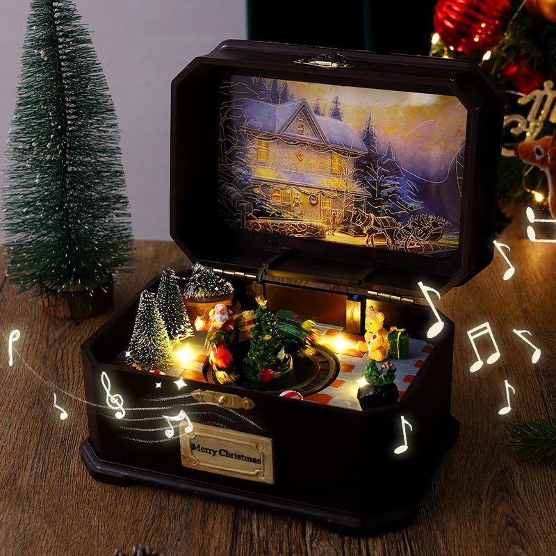 New Luminous Christmas Music Box Rotating Music Box Xmas Santa Claus  Train Ornaments Ideal Christmas Gift for Kids Girlfriend