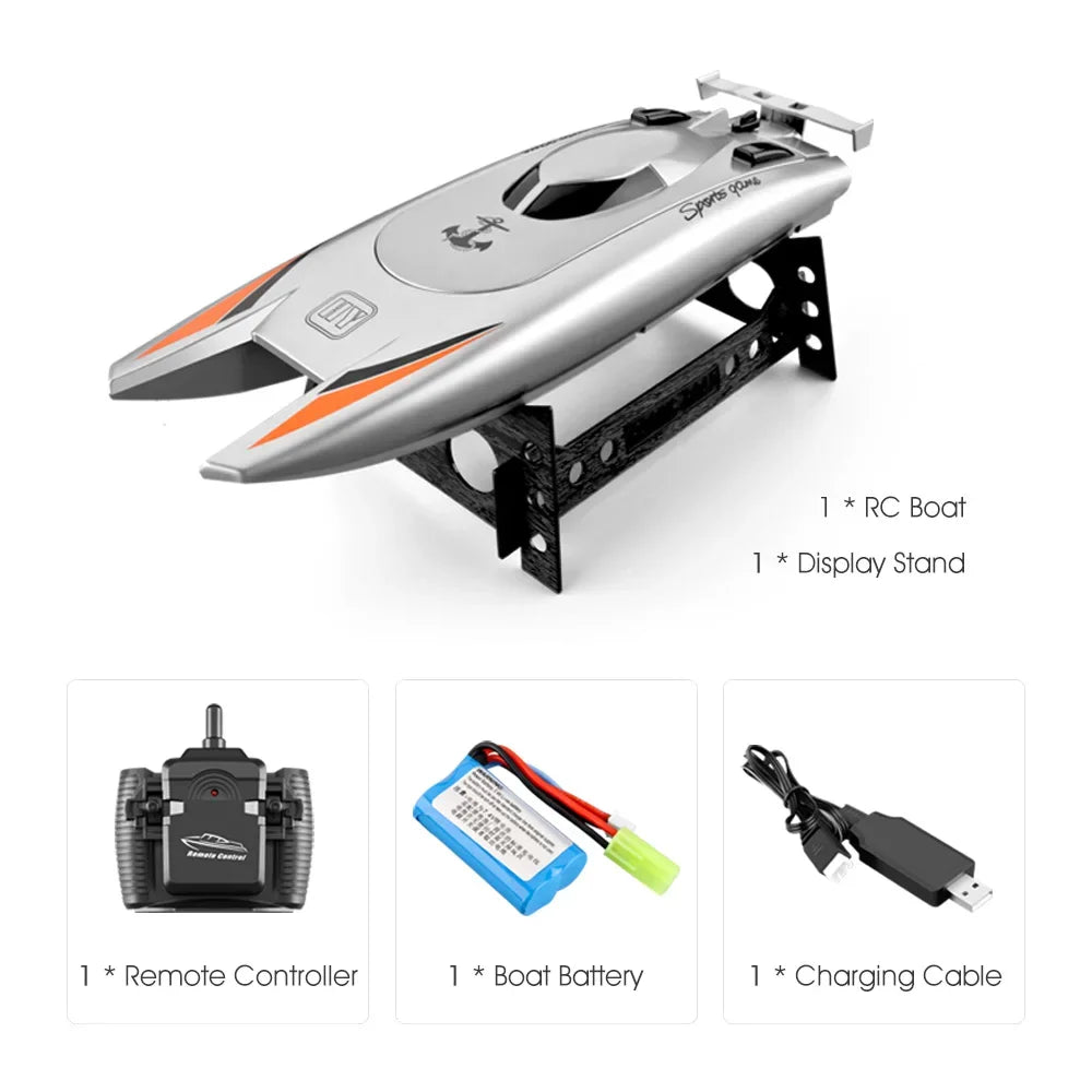 2.4G RC Silver/Black Color Boat 30Km/H High Speed 4 Channels Dual Motor 2CH Waterproof Remote Control Racing Ship Toy - 20Mins Battery for Kids & Adults River Lakes Sea Ocean Water Sports Supplies